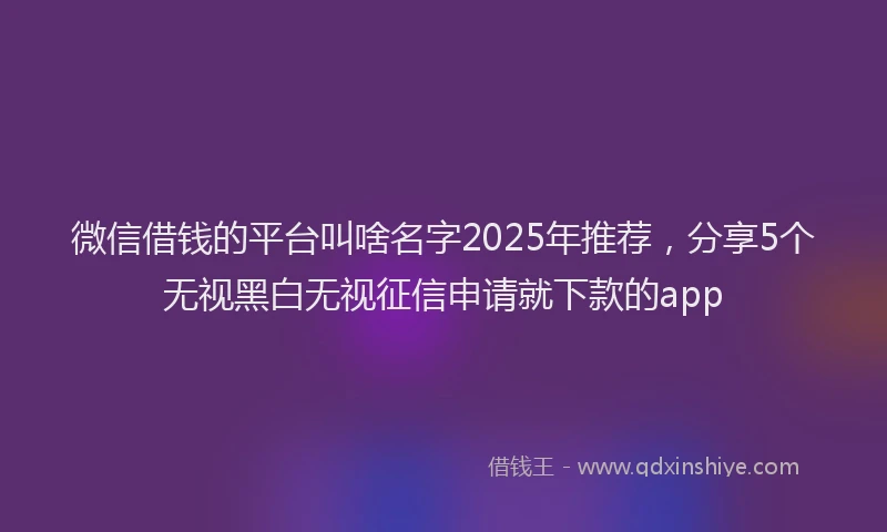 微信借钱的平台叫啥名字2025年推荐，分享5个无视黑白无视征信申请就下款的app