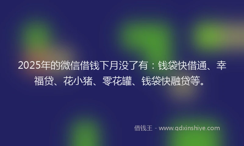 2025年的微信借钱下月没了有：钱袋快借通、幸福贷、花小猪、零花罐、钱袋快融贷等。