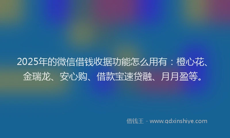 2025年的微信借钱收据功能怎么用有：橙心花、金瑞龙、安心购、借款宝速贷融、月月盈等。