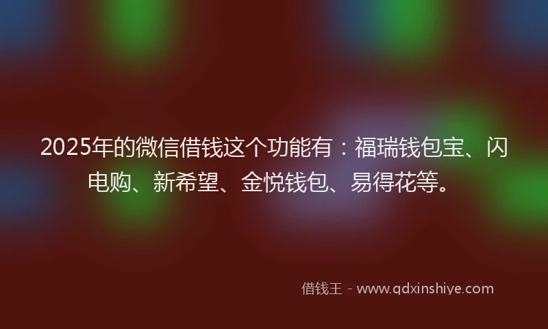 2025年的微信借钱这个功能有：福瑞钱包宝、闪电购、新希望、金悦钱包、易得花等。