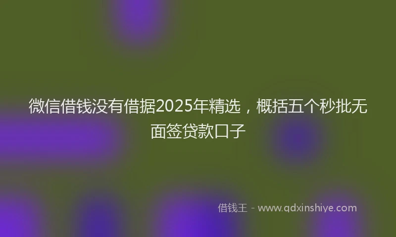 微信借钱没有借据2025年精选，概括五个秒批无面签贷款口子