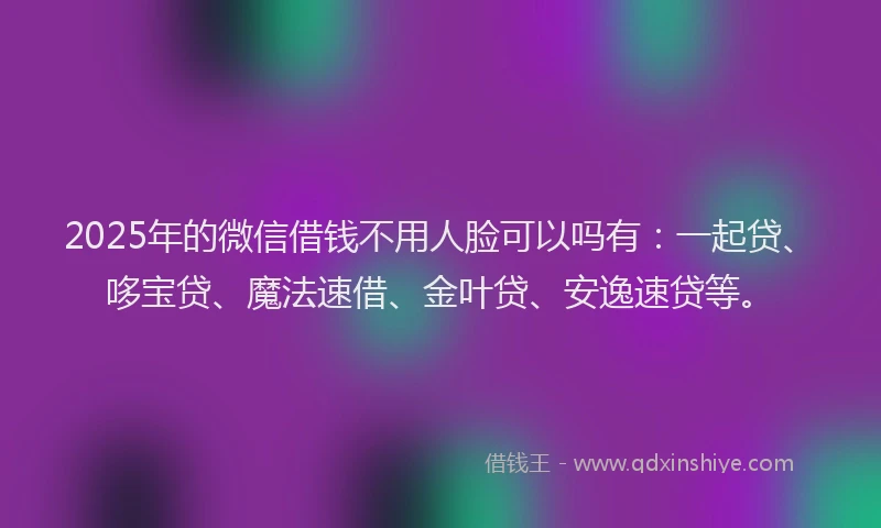 2025年的微信借钱不用人脸可以吗有：一起贷、哆宝贷、魔法速借、金叶贷、安逸速贷等。