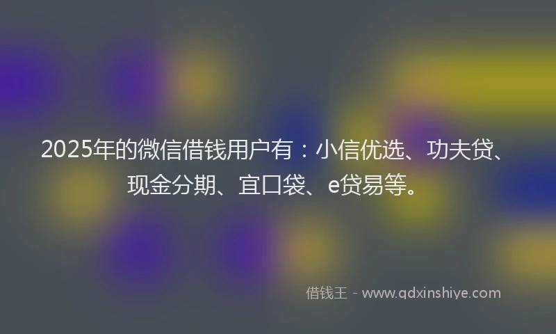 2025年的微信借钱用户有：小信优选、功夫贷、现金分期、宜口袋、e贷易等。