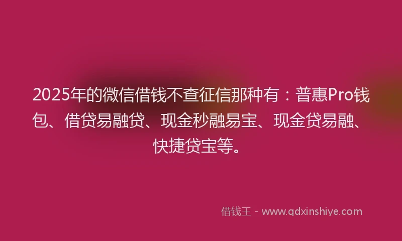 2025年的微信借钱不查征信那种有：普惠Pro钱包、借贷易融贷、现金秒融易宝、现金贷易融、快捷贷宝等。