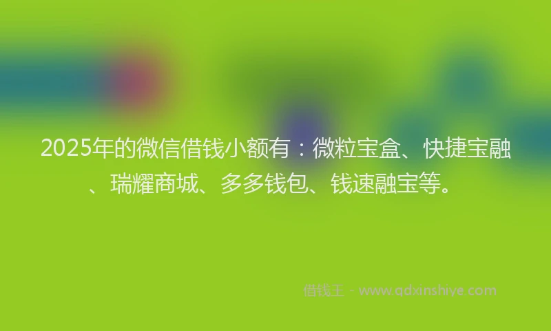 2025年的微信借钱小额有：微粒宝盒、快捷宝融、瑞耀商城、多多钱包、钱速融宝等。