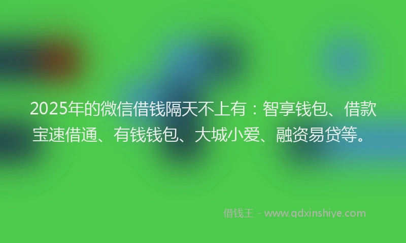 2025年的微信借钱隔天不上有：智享钱包、借款宝速借通、有钱钱包、大城小爱、融资易贷等。