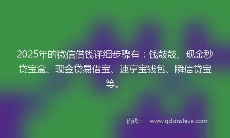 2025年的微信借钱详细步骤有：钱鼓鼓、现金秒贷宝盒、现金贷易借宝、速享宝钱包、瞬信贷宝等。