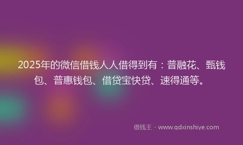 2025年的微信借钱人人借得到有：普融花、甄钱包、普惠钱包、借贷宝快贷、速得通等。