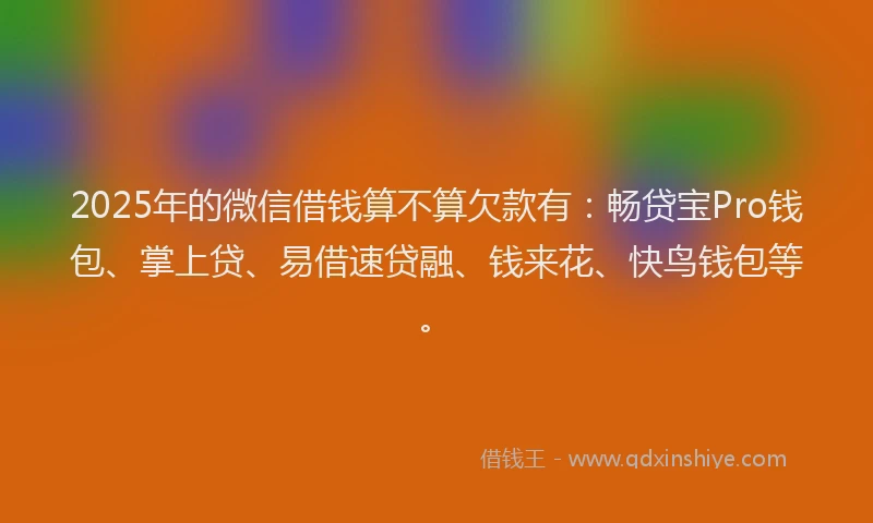 2025年的微信借钱算不算欠款有：畅贷宝Pro钱包、掌上贷、易借速贷融、钱来花、快鸟钱包等。