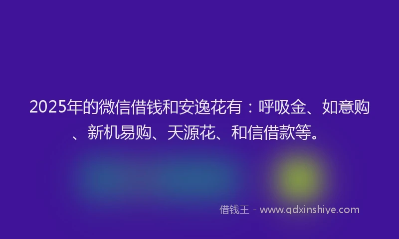 2025年的微信借钱和安逸花有：呼吸金、如意购、新机易购、天源花、和信借款等。