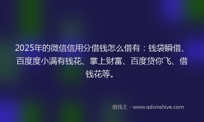2025年的微信信用分借钱怎么借有：钱袋瞬借、百度度小满有钱花、掌上财富、百度贷你飞、借钱花等。