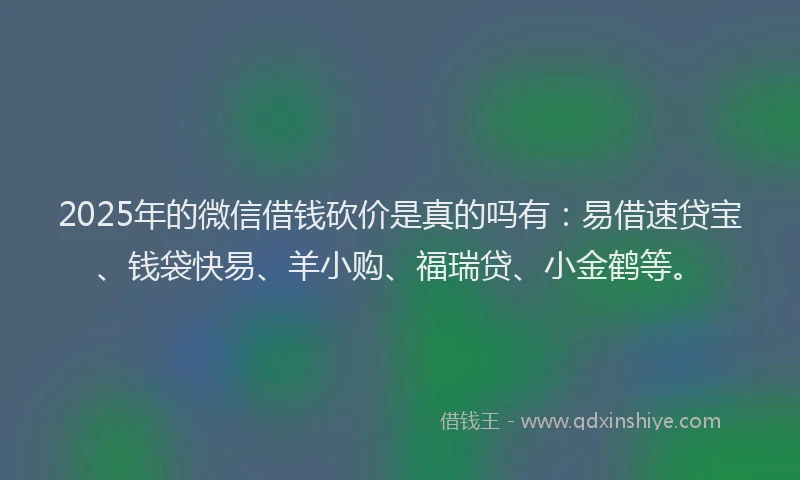 2025年的微信借钱砍价是真的吗有：易借速贷宝、钱袋快易、羊小购、福瑞贷、小金鹤等。
