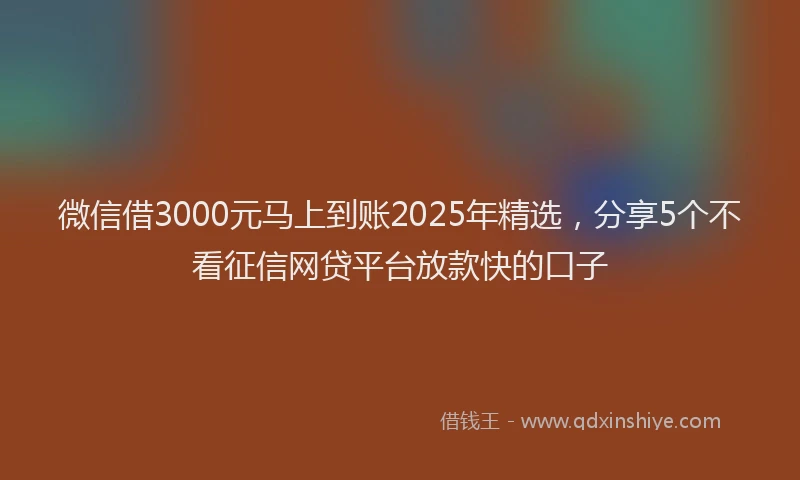 微信借3000元马上到账2025年精选，分享5个不看征信网贷平台放款快的口子