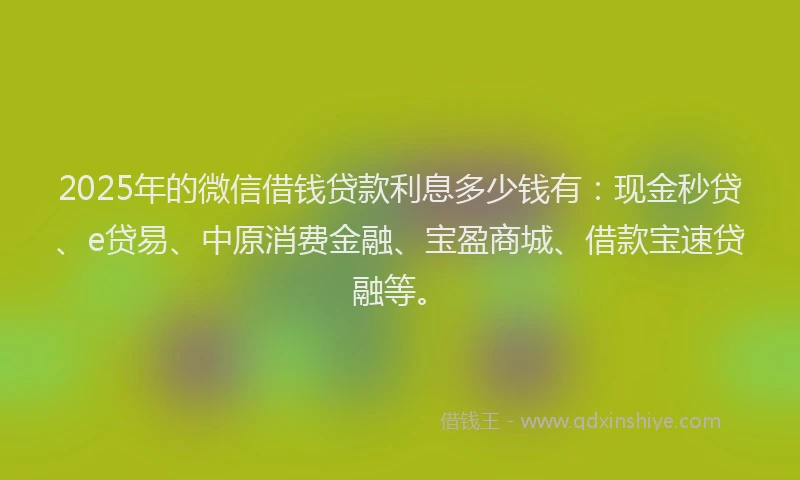 2025年的微信借钱贷款利息多少钱有：现金秒贷、e贷易、中原消费金融、宝盈商城、借款宝速贷融等。