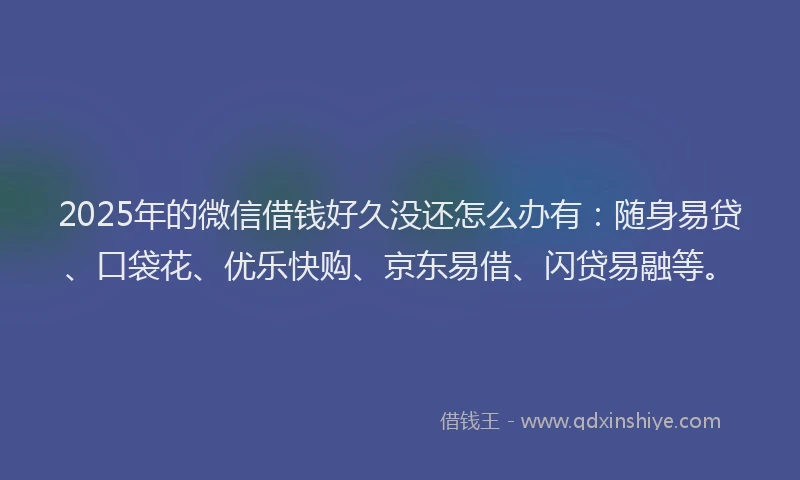 2025年的微信借钱好久没还怎么办有：随身易贷、口袋花、优乐快购、京东易借、闪贷易融等。