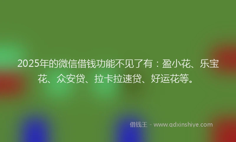 2025年的微信借钱功能不见了有：盈小花、乐宝花、众安贷、拉卡拉速贷、好运花等。