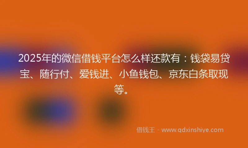 2025年的微信借钱平台怎么样还款有：钱袋易贷宝、随行付、爱钱进、小鱼钱包、京东白条取现等。