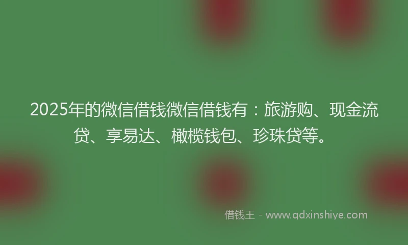 2025年的微信借钱微信借钱有：旅游购、现金流贷、享易达、橄榄钱包、珍珠贷等。