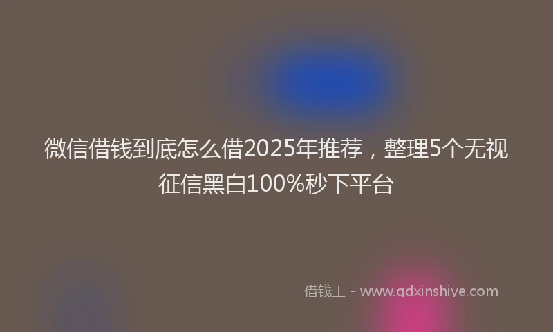 微信借钱到底怎么借2025年推荐，整理5个无视征信黑白100%秒下平台