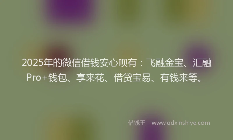 2025年的微信借钱安心呗有：飞融金宝、汇融Pro+钱包、享来花、借贷宝易、有钱来等。