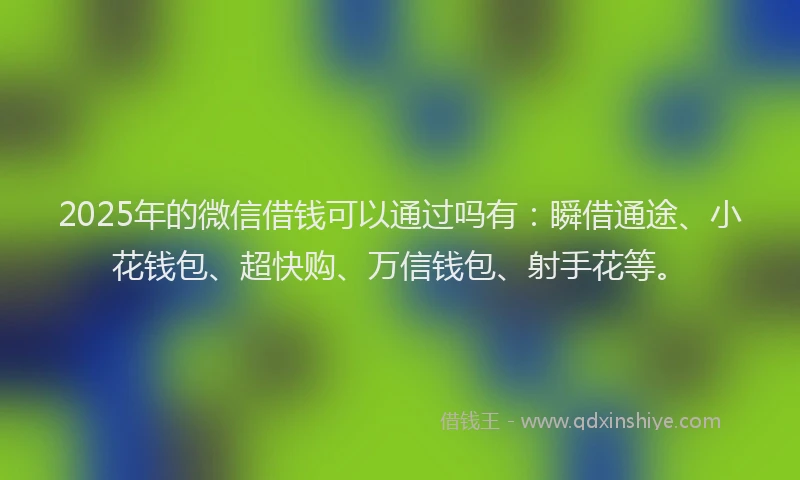 2025年的微信借钱可以通过吗有：瞬借通途、小花钱包、超快购、万信钱包、射手花等。