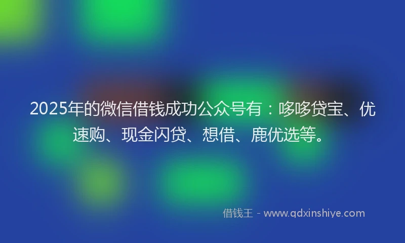 2025年的微信借钱成功公众号有：哆哆贷宝、优速购、现金闪贷、想借、鹿优选等。