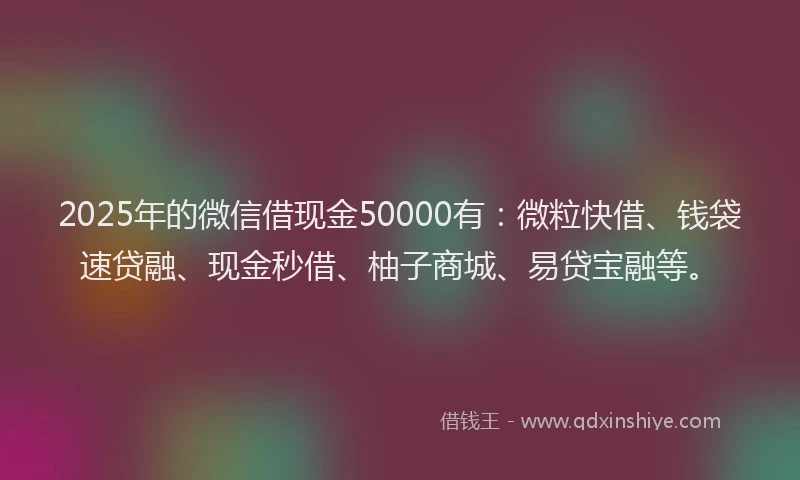 2025年的微信借现金50000有：微粒快借、钱袋速贷融、现金秒借、柚子商城、易贷宝融等。