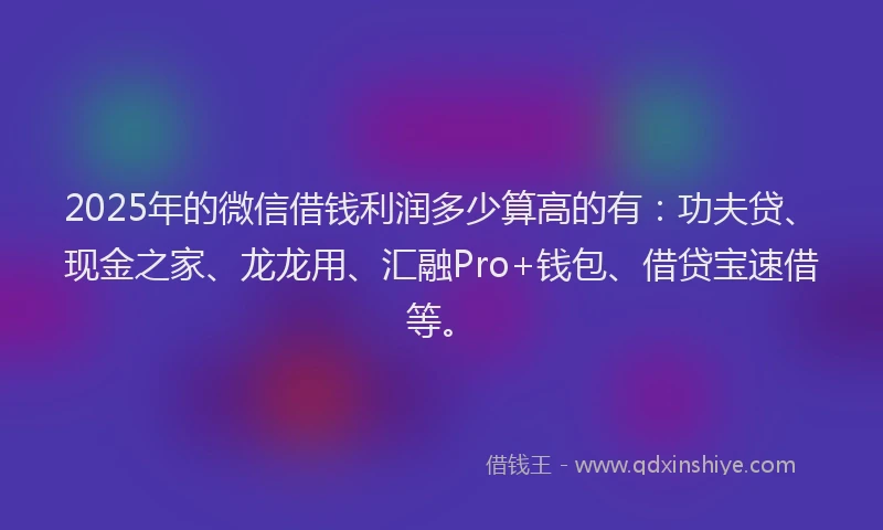 2025年的微信借钱利润多少算高的有：功夫贷、现金之家、龙龙用、汇融Pro+钱包、借贷宝速借等。
