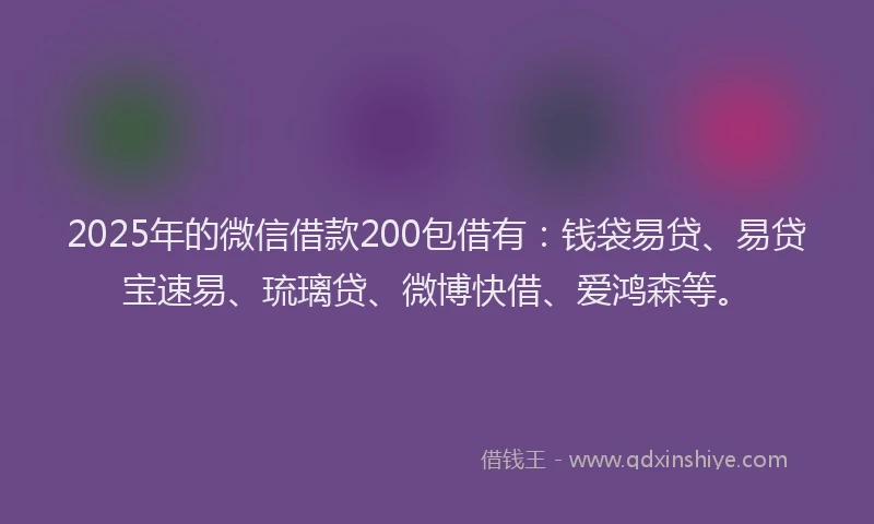 2025年的微信借款200包借有：钱袋易贷、易贷宝速易、琉璃贷、微博快借、爱鸿森等。