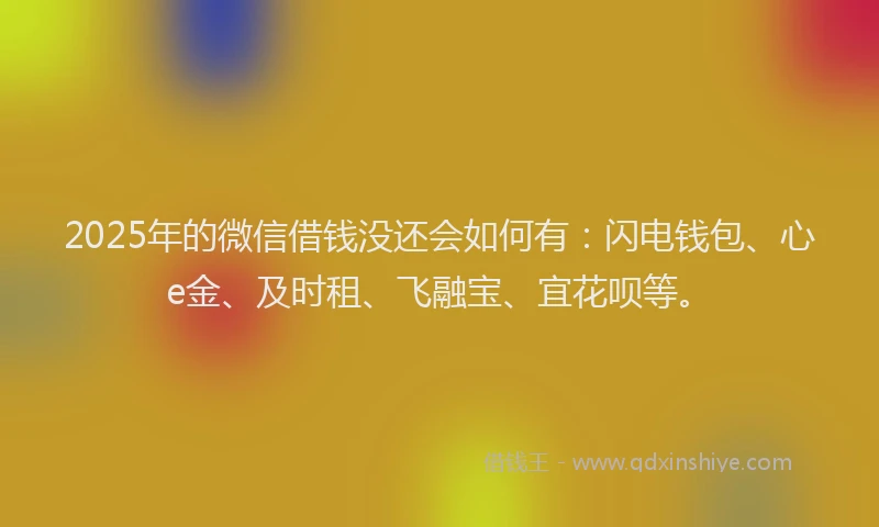 2025年的微信借钱没还会如何有：闪电钱包、心e金、及时租、飞融宝、宜花呗等。