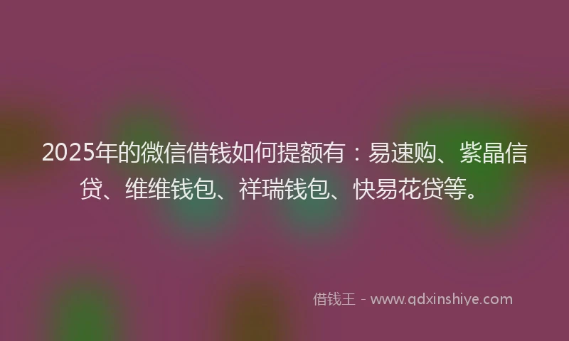 2025年的微信借钱如何提额有：易速购、紫晶信贷、维维钱包、祥瑞钱包、快易花贷等。