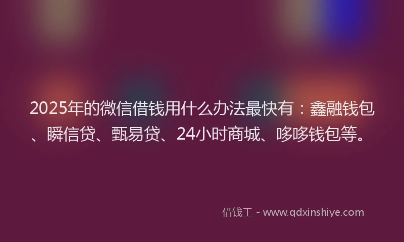 2025年的微信借钱用什么办法最快有：鑫融钱包、瞬信贷、甄易贷、24小时商城、哆哆钱包等。
