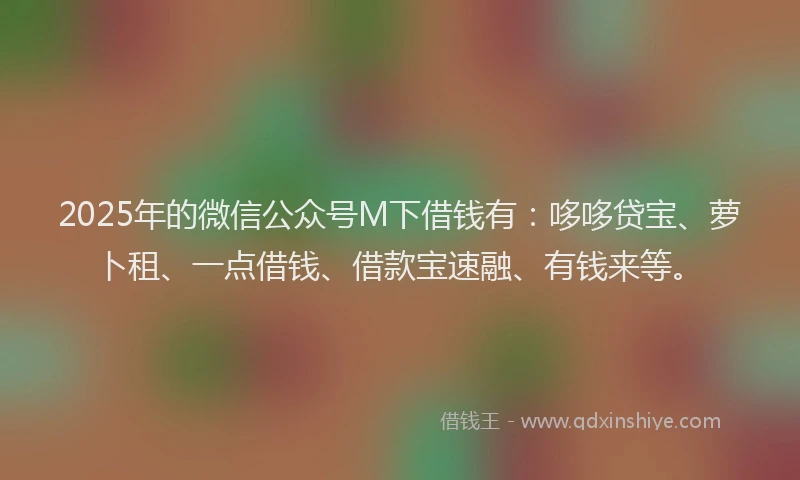 2025年的微信公众号M下借钱有：哆哆贷宝、萝卜租、一点借钱、借款宝速融、有钱来等。