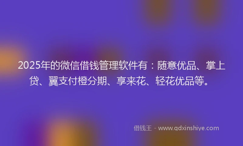 2025年的微信借钱管理软件有：随意优品、掌上贷、翼支付橙分期、享来花、轻花优品等。