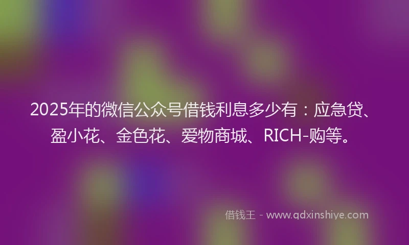 2025年的微信公众号借钱利息多少有：应急贷、盈小花、金色花、爱物商城、RICH-购等。