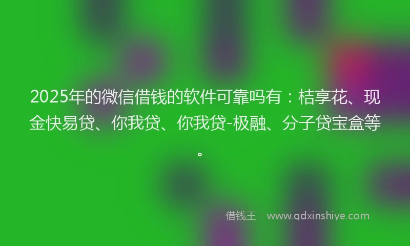 2025年的微信借钱的软件可靠吗有：桔享花、现金快易贷、你我贷、你我贷-极融、分子贷宝盒等。