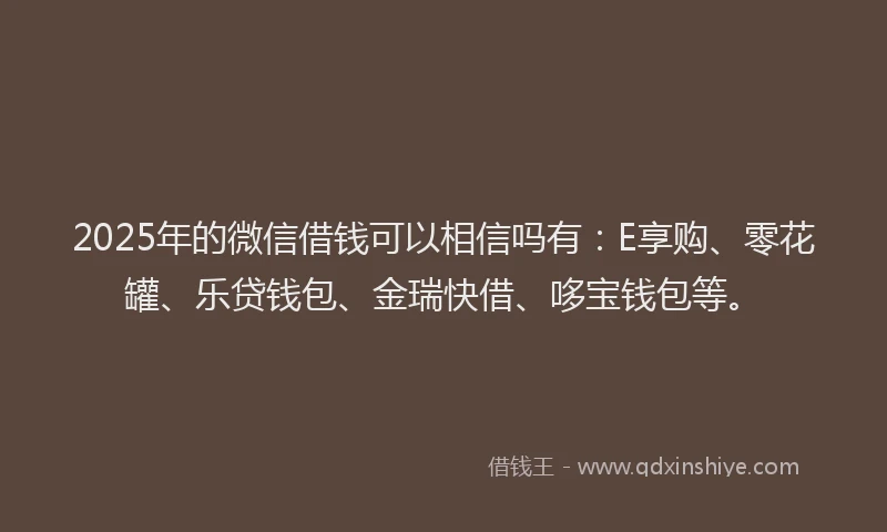 2025年的微信借钱可以相信吗有：E享购、零花罐、乐贷钱包、金瑞快借、哆宝钱包等。