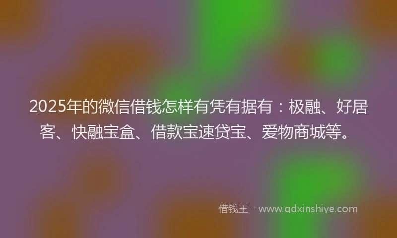 2025年的微信借钱怎样有凭有据有：极融、好居客、快融宝盒、借款宝速贷宝、爱物商城等。