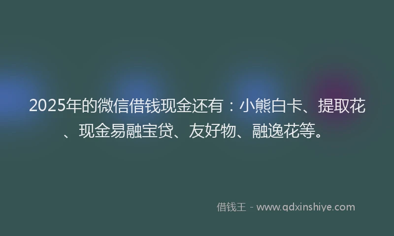 2025年的微信借钱现金还有：小熊白卡、提取花、现金易融宝贷、友好物、融逸花等。