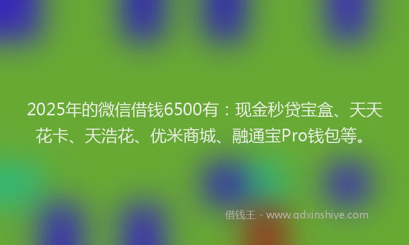 2025年的微信借钱6500有：现金秒贷宝盒、天天花卡、天浩花、优米商城、融通宝Pro钱包等。
