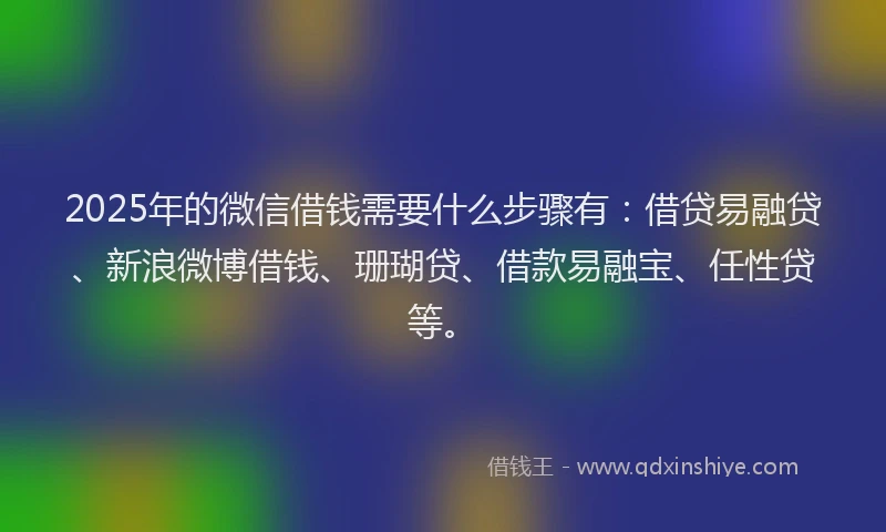 2025年的微信借钱需要什么步骤有：借贷易融贷、新浪微博借钱、珊瑚贷、借款易融宝、任性贷等。