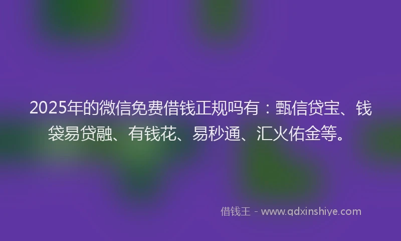 2025年的微信免费借钱正规吗有：甄信贷宝、钱袋易贷融、有钱花、易秒通、汇火佑金等。