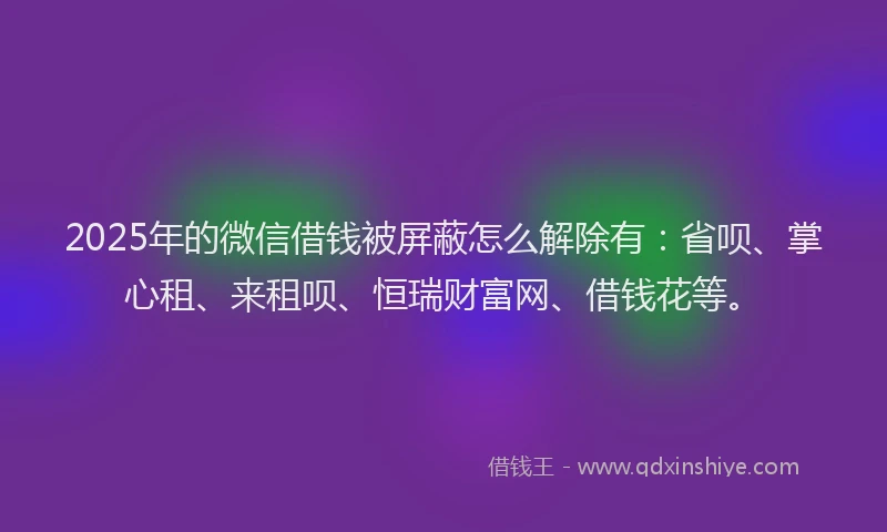 2025年的微信借钱被屏蔽怎么解除有：省呗、掌心租、来租呗、恒瑞财富网、借钱花等。