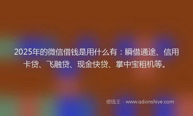 2025年的微信借钱是用什么有：瞬借通途、信用卡贷、飞融贷、现金快贷、掌中宝租机等。
