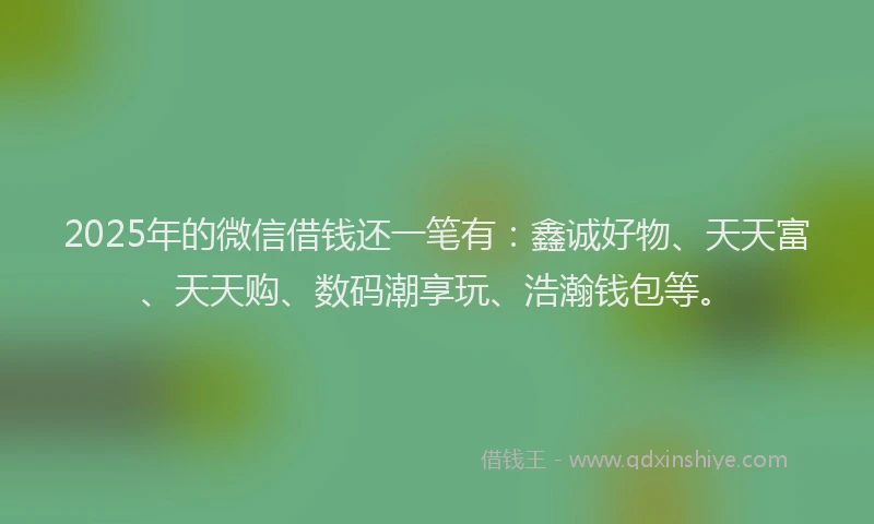 2025年的微信借钱还一笔有：鑫诚好物、天天富、天天购、数码潮享玩、浩瀚钱包等。