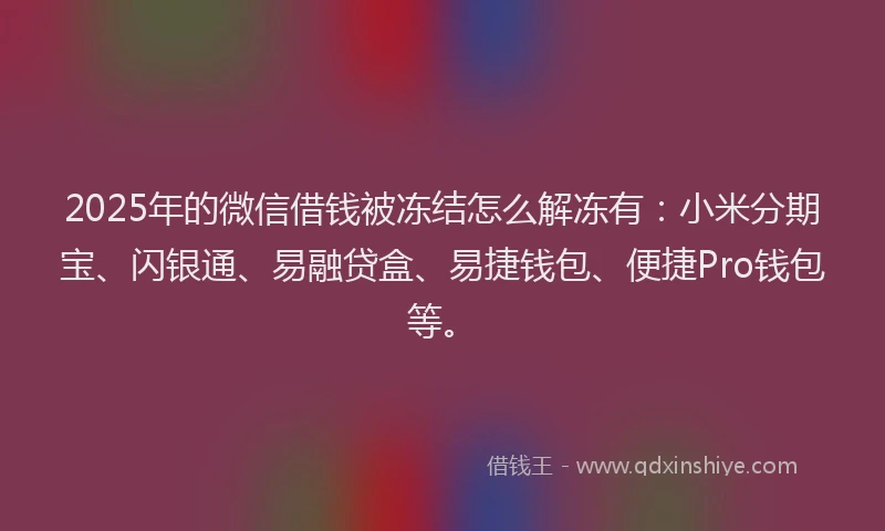2025年的微信借钱被冻结怎么解冻有：小米分期宝、闪银通、易融贷盒、易捷钱包、便捷Pro钱包等。