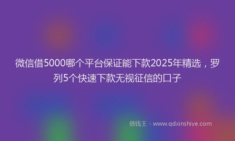 微信借5000哪个平台保证能下款2025年精选，罗列5个快速下款无视征信的口子