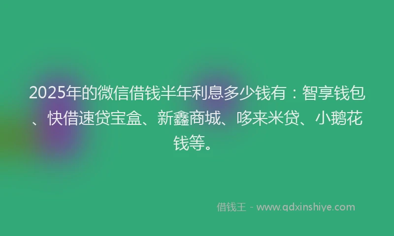 2025年的微信借钱半年利息多少钱有：智享钱包、快借速贷宝盒、新鑫商城、哆来米贷、小鹅花钱等。