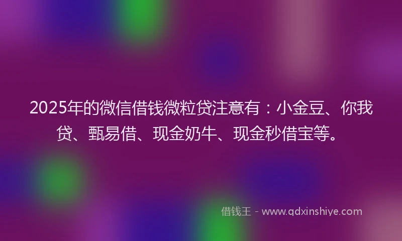 2025年的微信借钱微粒贷注意有：小金豆、你我贷、甄易借、现金奶牛、现金秒借宝等。