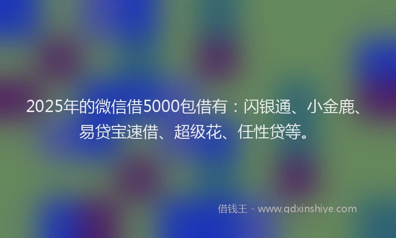 2025年的微信借5000包借有：闪银通、小金鹿、易贷宝速借、超级花、任性贷等。